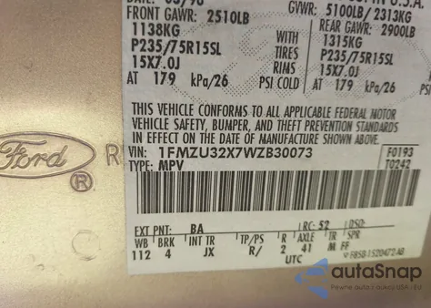 1998 Ford Explorer Eddie Bauer/Limited/Xl/Xlt из США, поврежденный, VIN 1FMZU32X7WZB30073